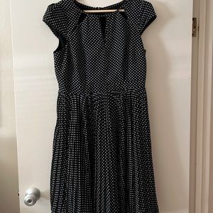 Pleated polka dot dress with keyhole neckline